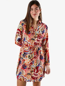 Solada Vestito donna a camicia con stampe a maniche lunghe e taschino - arancione