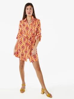 Solada Vestito donna a camicia con maniche lunghe e taschino - arancione