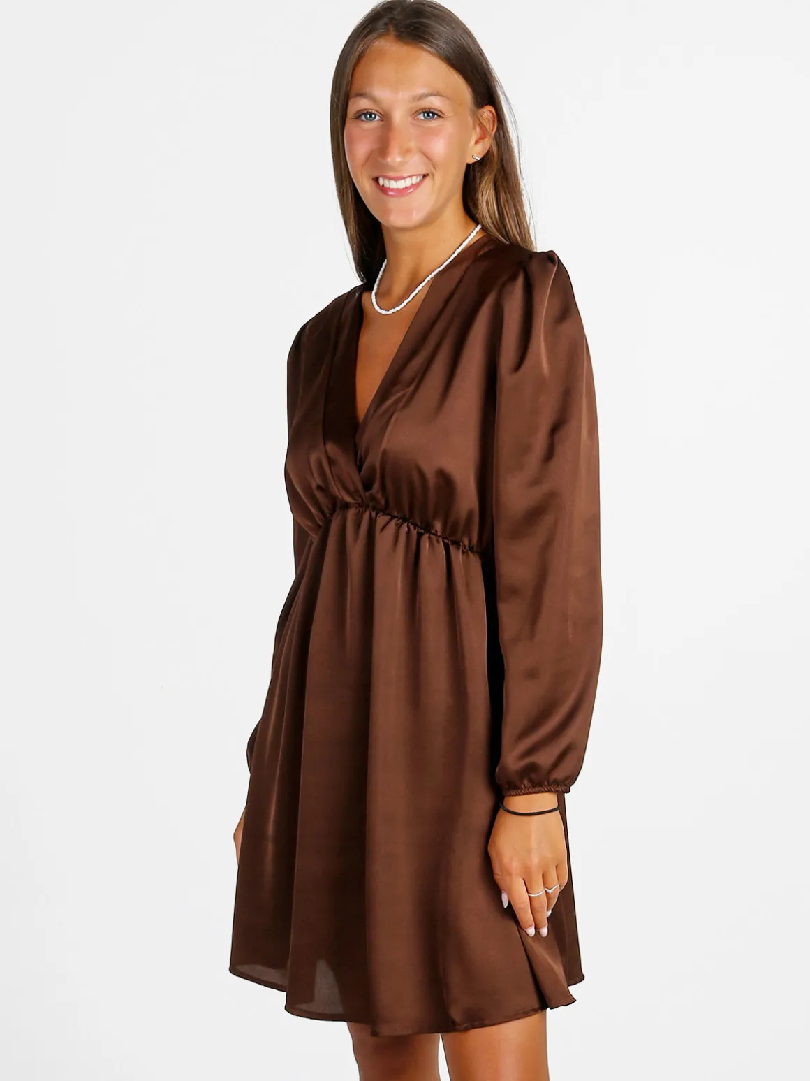 Solada Vestito donna a maniche lunghe con scollo a V - moro