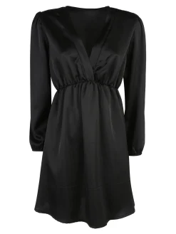 Solada Vestito donna a maniche lunghe con scollo a V - nero