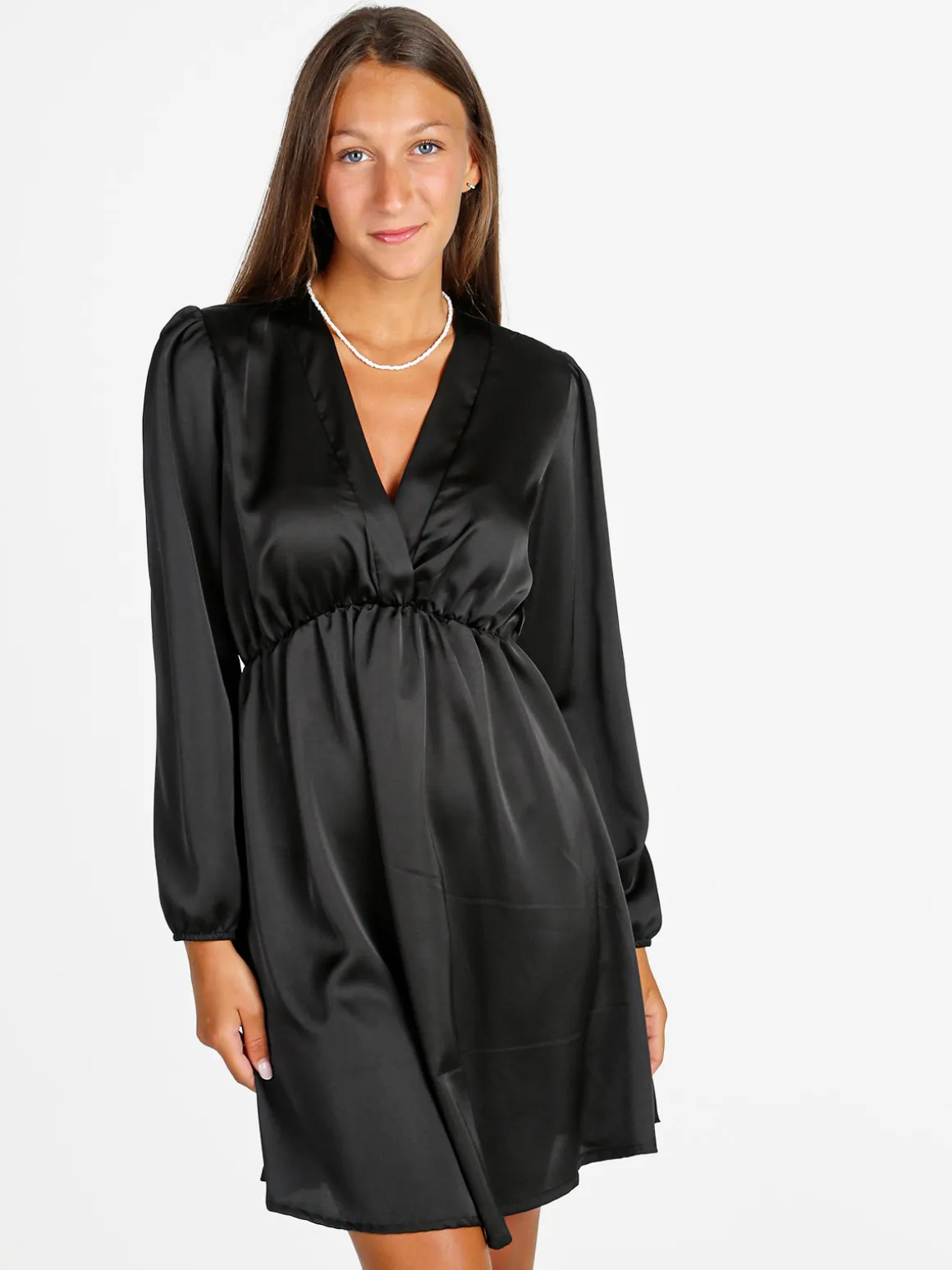 Solada Vestito donna a maniche lunghe con scollo a V - nero