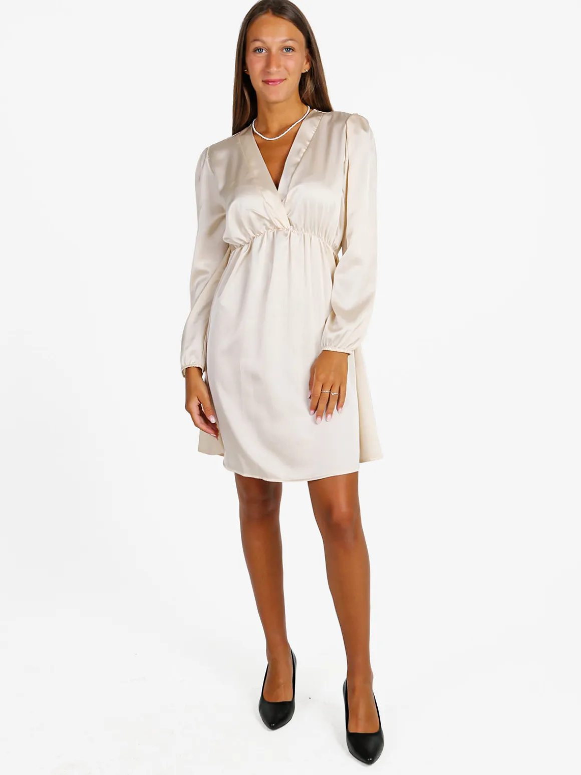 Solada Vestito donna a maniche lunghe con scollo a V - beige