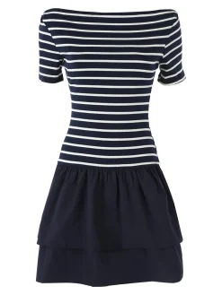 Solada Vestito donna a maniche corte con stampa a righe e gonna svasata - blu scuro