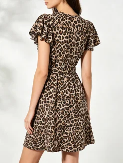 Solada Vestito donna animalier con maniche corte a volant - multicolore
