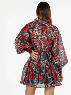 Solada Vestito donna animalier a maniche lunghe - multicolore