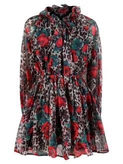 Solada Vestito donna animalier a maniche lunghe - multicolore