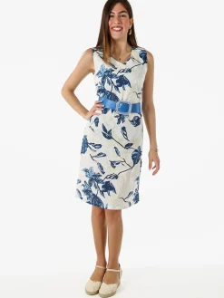 Solada Vestito donna a tubino senza maniche con stampa floreale - blu