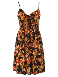 Solada Vestito donna floreale con spalline strette e coppe imbottite - nero
