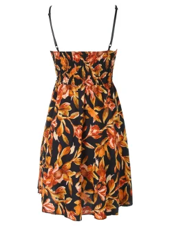 Solada Vestito donna floreale con spalline strette e coppe imbottite - nero