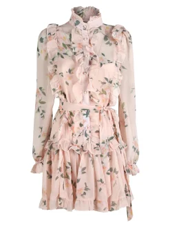 Solada Vestito donna floreale a maniche lunghe velate