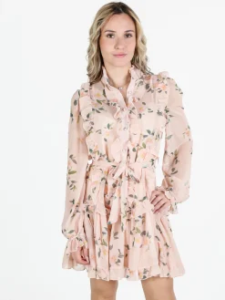 Solada Vestito donna floreale a maniche lunghe velate