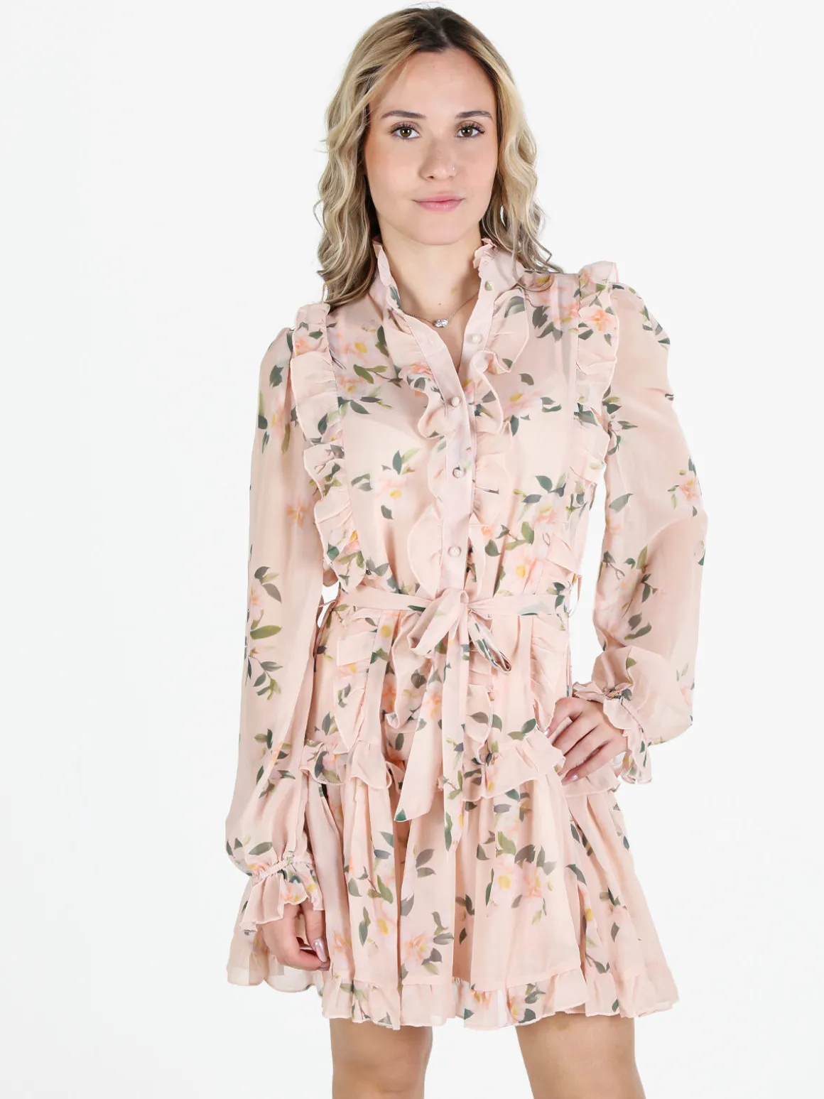 Solada Vestito donna floreale a maniche lunghe velate