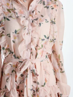 Solada Vestito donna floreale a maniche lunghe velate