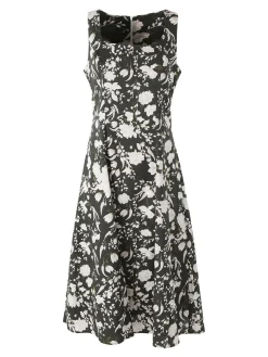 Solada Vestito donna floreale senza maniche con scollo quadrato - militare
