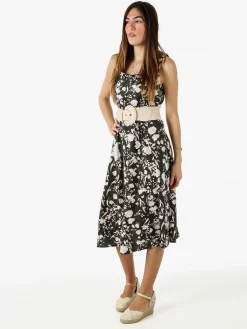 Solada Vestito donna floreale senza maniche con scollo quadrato - militare
