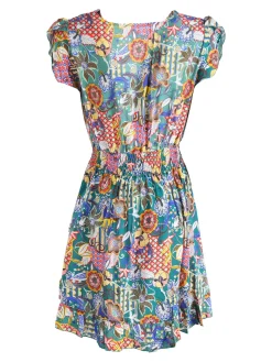 Solada Vestito donna in cotone a maniche corte con stampe colorate - verde
