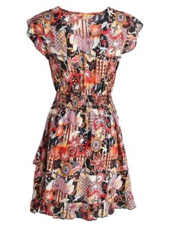 Solada Vestito donna in cotone a maniche corte con stampe colorate - nero