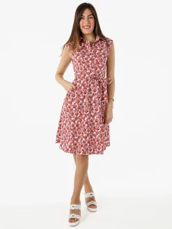 Solada Vestito donna in cotone svasato senza maniche - rosso