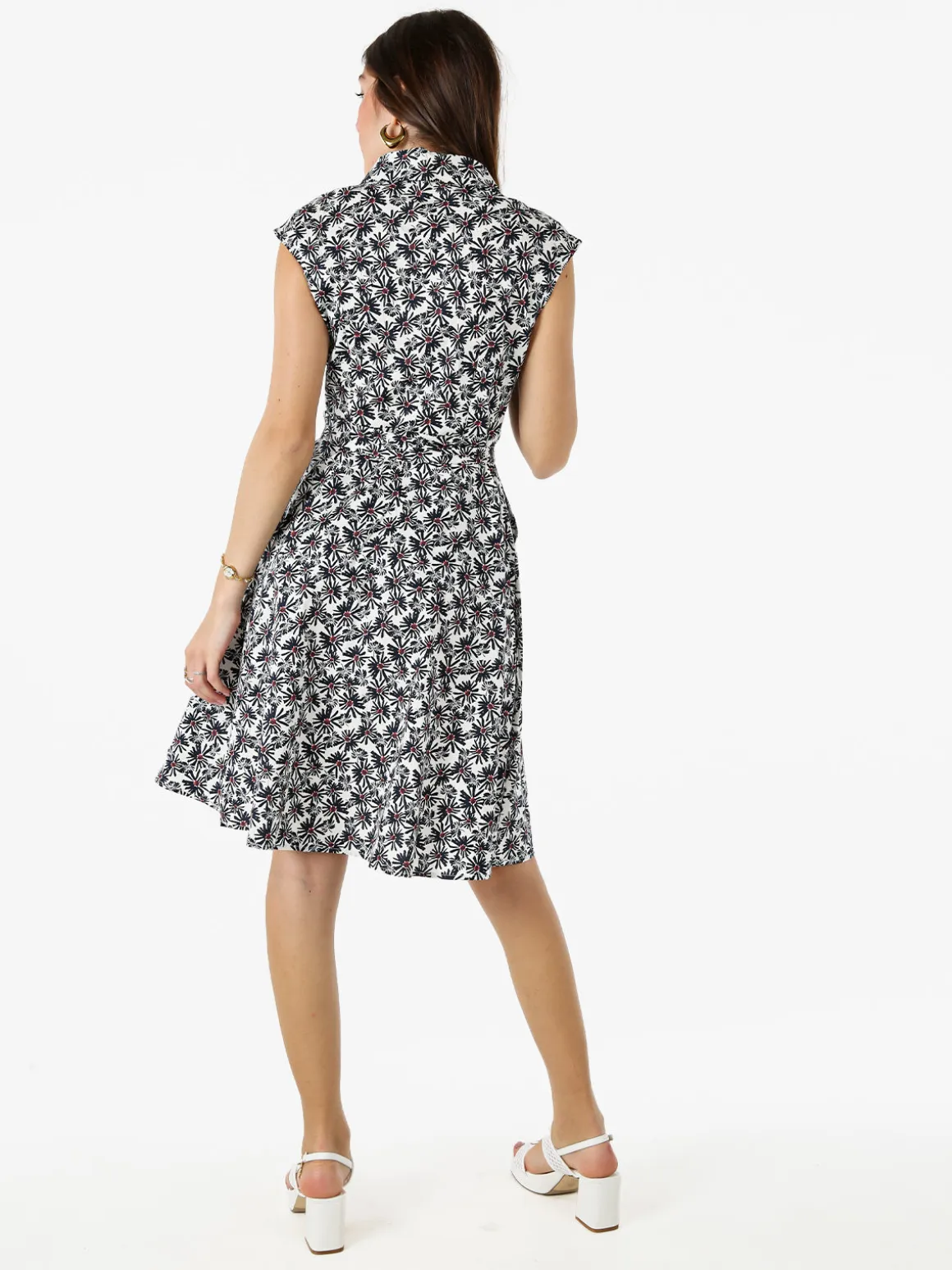 Solada Vestito donna in cotone svasato senza maniche - blu scuro