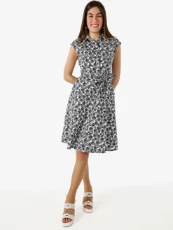 Solada Vestito donna in cotone svasato senza maniche - blu scuro