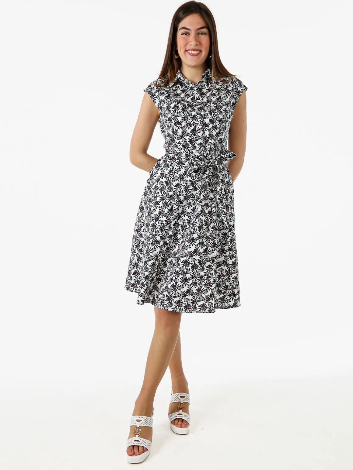 Solada Vestito donna in cotone svasato senza maniche - blu scuro