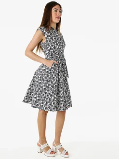 Solada Vestito donna in cotone svasato senza maniche - blu scuro