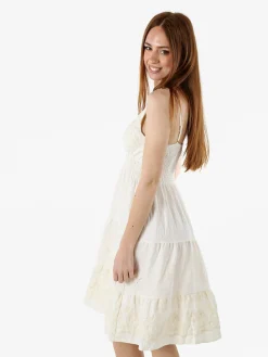 Solada Vestito donna in viscosa con spalline strette e ricami con lurex - panna