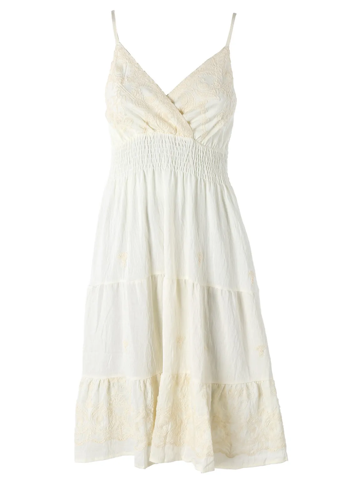 Solada Vestito donna in viscosa con spalline strette e ricami con lurex - panna