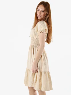 Solada Vestito donna in viscosa con scollo a barca e maniche corte - beige