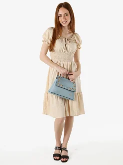 Solada Vestito donna in viscosa con scollo a barca e maniche corte - beige