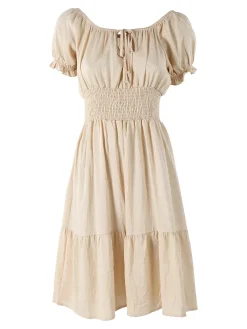 Solada Vestito donna in viscosa con scollo a barca e maniche corte - beige