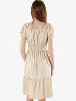 Solada Vestito donna in viscosa con scollo a barca e maniche corte - beige