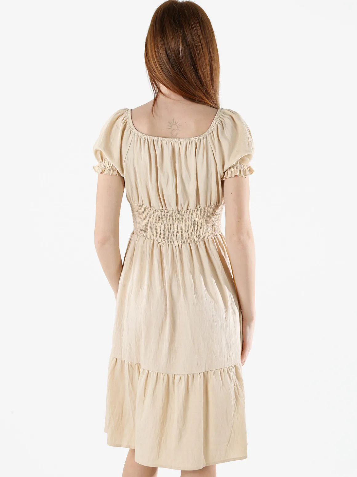 Solada Vestito donna in viscosa con scollo a barca e maniche corte - beige