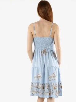 Solada Vestito donna in viscosa con spalline strette e ricami floreali - azzurro