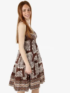 Solada Vestito donna in viscosa con spalline strette e stampe - marrone