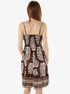 Solada Vestito donna in viscosa con spalline strette e stampe - marrone