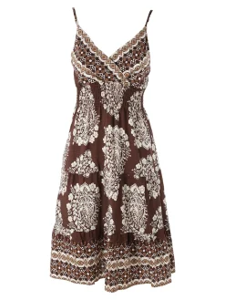 Solada Vestito donna in viscosa con spalline strette e stampe - marrone