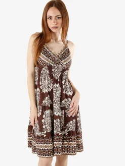Solada Vestito donna in viscosa con spalline strette e stampe - marrone