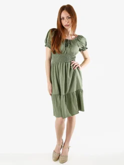 Solada Vestito donna in viscosa con scollo a barca e maniche corte - militare