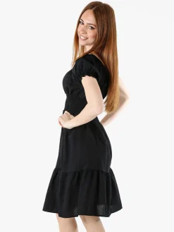 Solada Vestito donna in viscosa con scollo a barca e maniche corte - nero