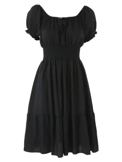 Solada Vestito donna in viscosa con scollo a barca e maniche corte - nero