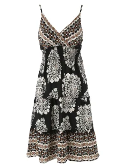 Solada Vestito donna in viscosa con spalline strette e stampe - nero