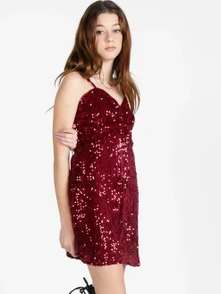 Solada Vestito donna midi in ciniglia con paillettes e spalline sottili