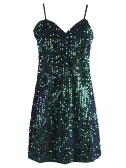 Solada Vestito donna midi in ciniglia con paillettes e spalline sottili