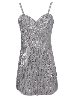 Solada Vestito donna midi in ciniglia con paillettes e spalline sottili