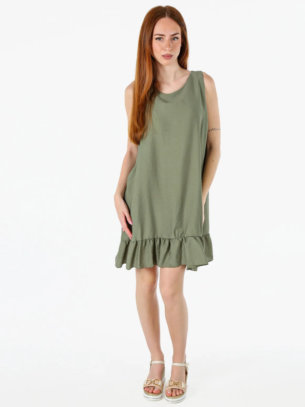 Solada Vestito donna smanicato con fiocco sul retro del collo - militare