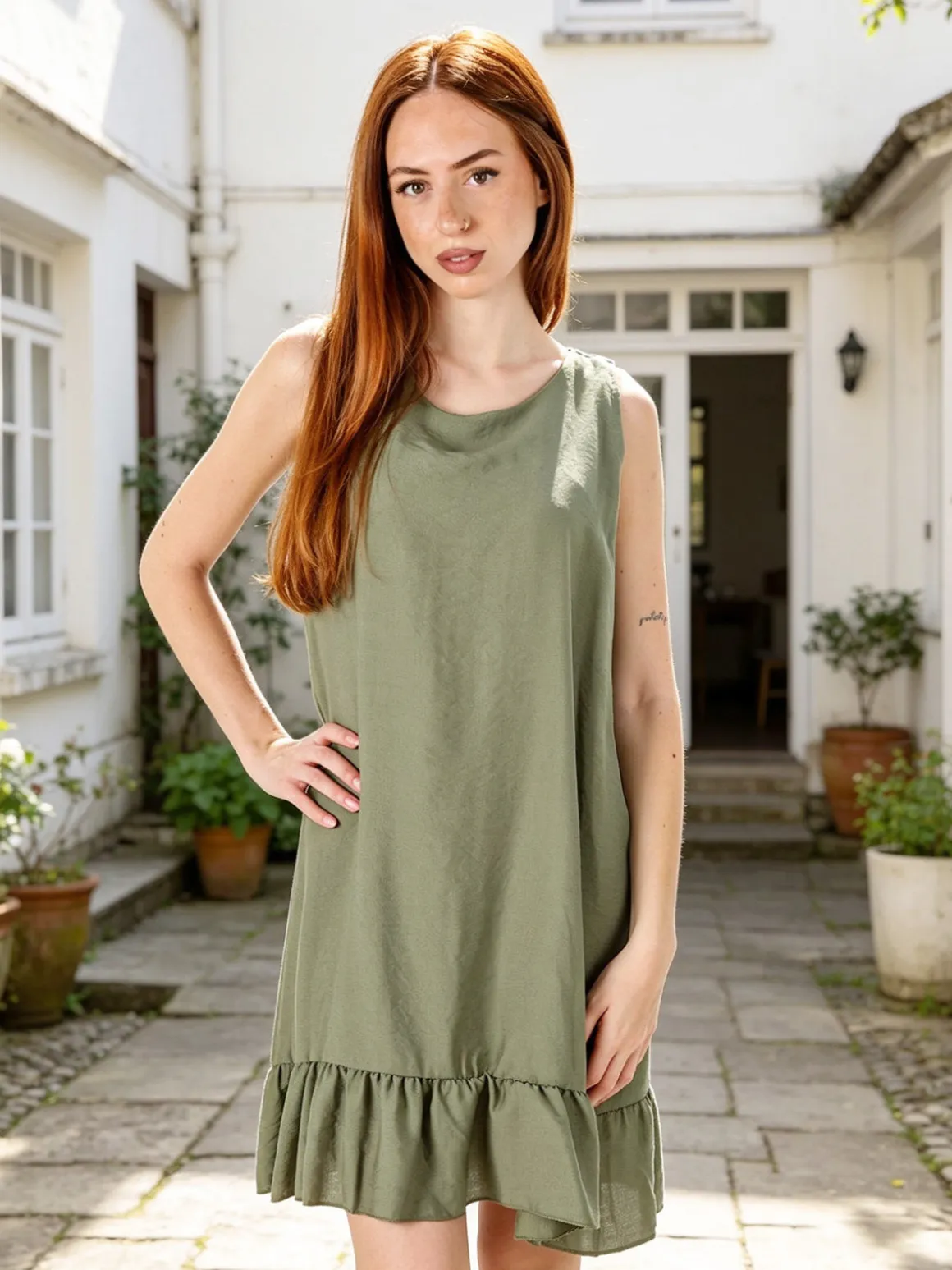 Solada Vestito donna smanicato con fiocco sul retro del collo - militare