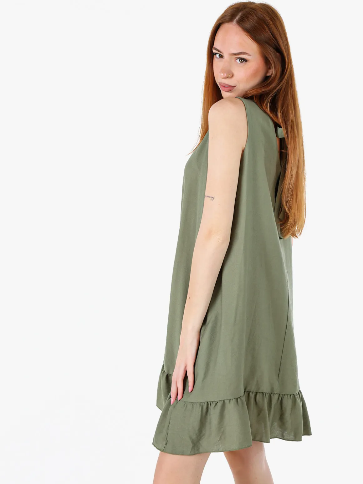 Solada Vestito donna smanicato con fiocco sul retro del collo - militare