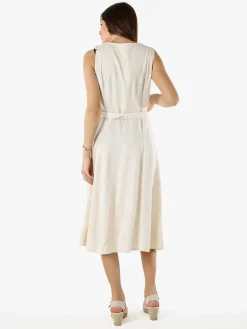 Solada Vestito donna smanicato in misto lino con scollo a V - beige