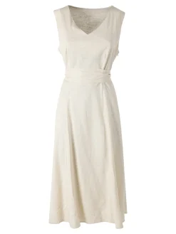 Solada Vestito donna smanicato in misto lino con scollo a V - beige